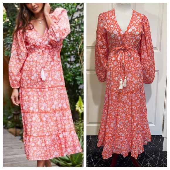 Mer St Barth Anthropologie Odette Floral Tiered Flowy Romantic Dress - Picture 1 of 8
